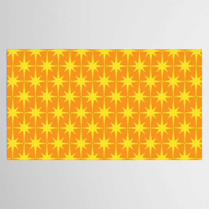 Mid Century Modern Atomic Age Starburst Pattern in Retro Orange and Yellow Tablecloth Gallery Image 2