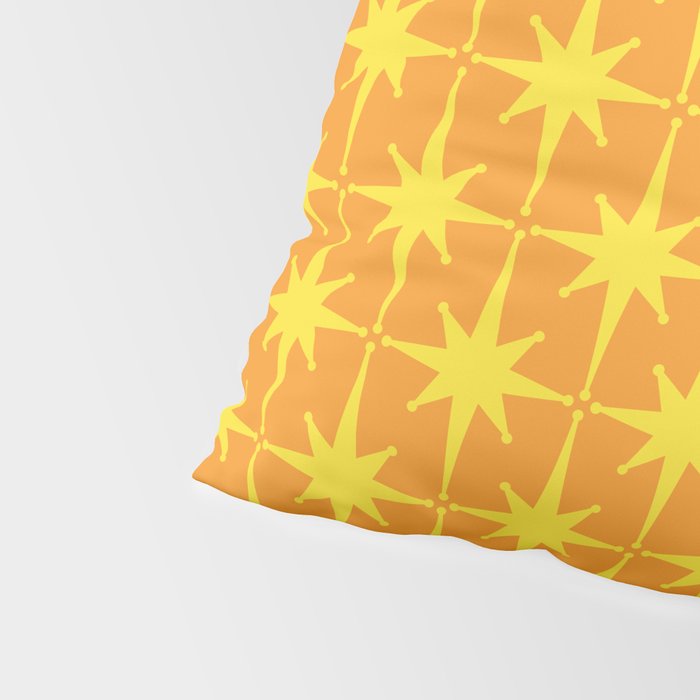 Mid Century Modern Atomic Age Starburst Pattern in Retro Orange and Yellow Pillow Sham Gallery Image 4