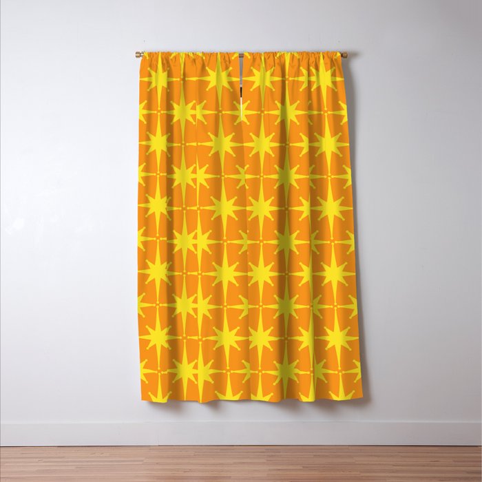 Mid Century Modern Atomic Age Starburst Pattern in Retro Orange and Yellow Window Curtain Gallery Image 3