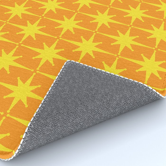 Mid Century Modern Atomic Age Starburst Pattern in Retro Orange and Yellow Rug Gallery Image 4