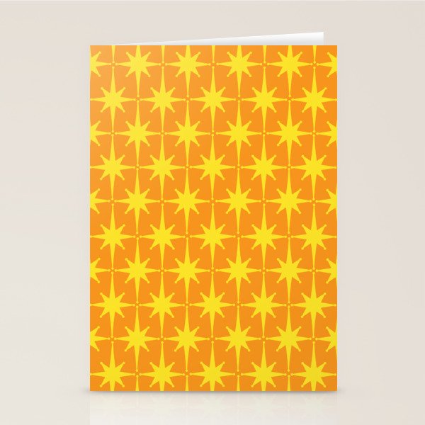 Mid Century Modern Atomic Age Starburst Pattern in Retro Orange and Yellow Stationery Card Gallery Image 1