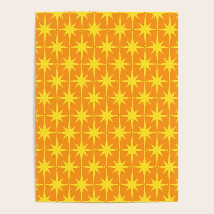 Mid Century Modern Atomic Age Starburst Pattern in Retro Orange and Yellow Poster Gallery Image 4