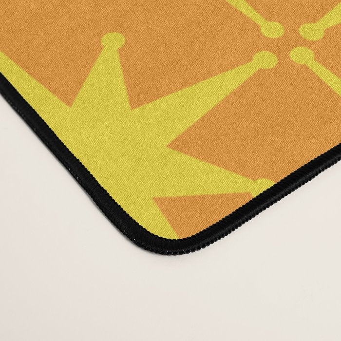 Mid Century Modern Atomic Age Starburst Pattern in Retro Orange and Yellow Desk Mat Gallery Image 4