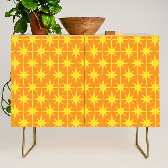 Mid Century Modern Atomic Age Starburst Pattern in Retro Orange and Yellow Credenza Gallery Image 1