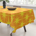 Mid Century Modern Atomic Age Starburst Pattern in Retro Orange and Yellow Tablecloth Gallery Image 3