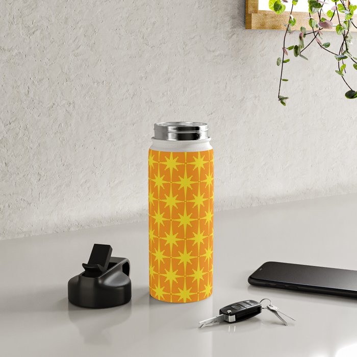 Mid Century Modern Atomic Age Starburst Pattern in Retro Orange and Yellow Water Bottle Gallery Image 4