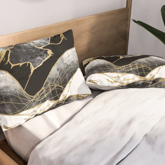 Minimal Black and Gold Mountains Pillow Sham Gallery Image 2