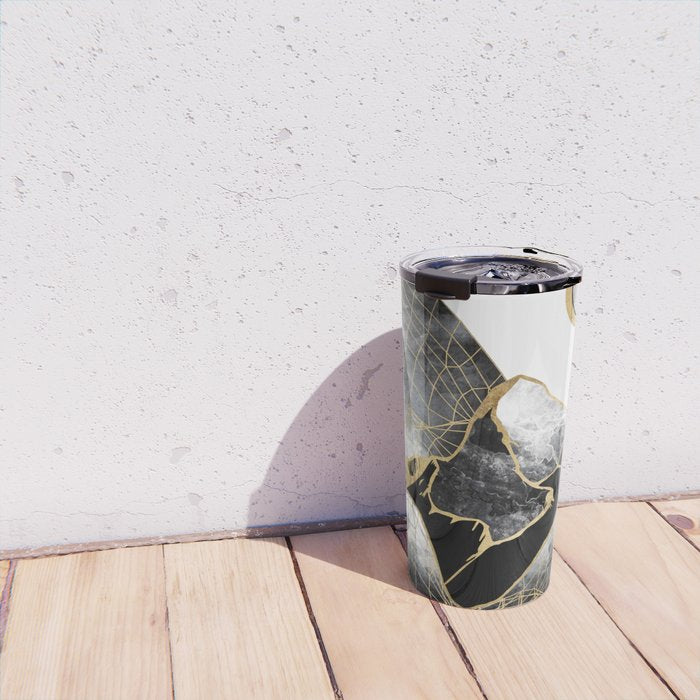 Minimal Black and Gold Mountains Travel Mug Gallery Image 4