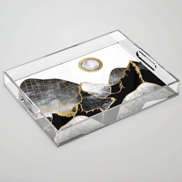 Minimal Black and Gold Mountains Acrylic Tray Gallery Image 1