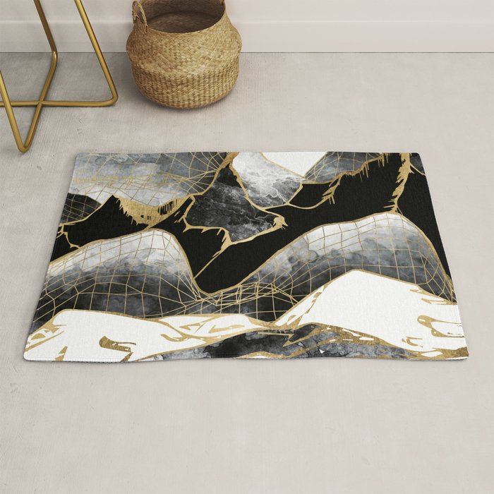 Minimal Black and Gold Mountains Rug Gallery Image 1