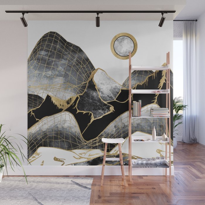 Minimal Black and Gold Mountains Wall Mural Gallery Image 1