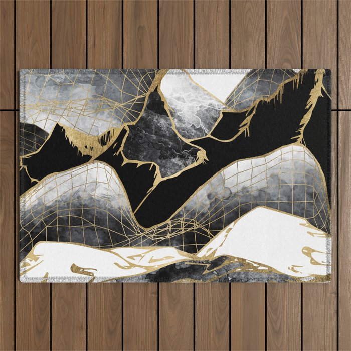 Minimal Black and Gold Mountains Outdoor Rug Gallery Image 1