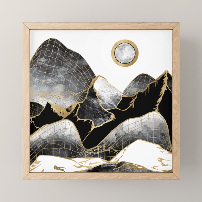 Minimal Black and Gold Mountains Mini Art Print Gallery Image 1
