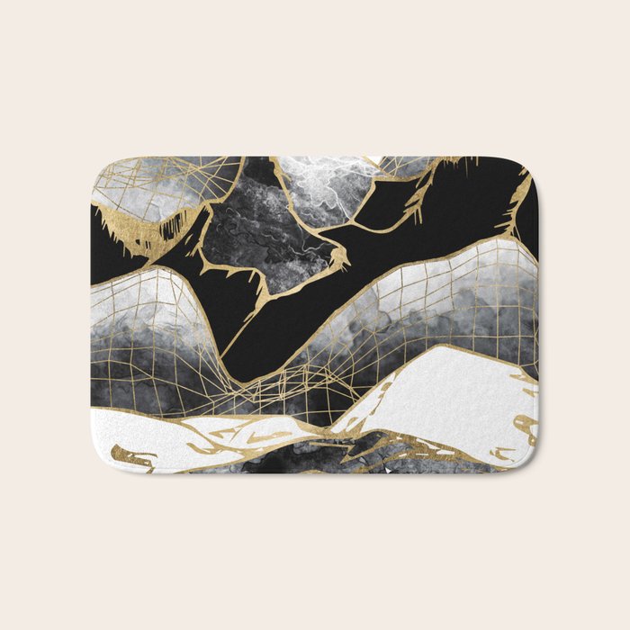 Minimal Black and Gold Mountains Bath Mat Gallery Image 1