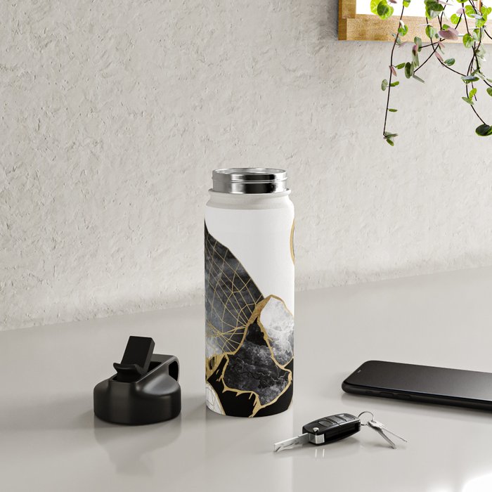 Minimal Black and Gold Mountains Water Bottle Gallery Image 5