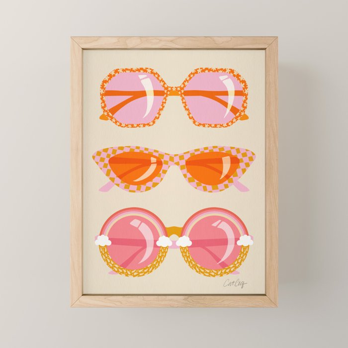 Retro Sunglasses - Peach OmbrÃ© on Cream Mini Art Print Gallery Image 1