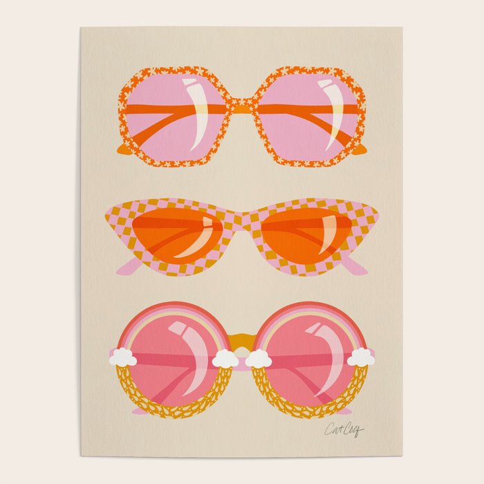 Retro Sunglasses - Peach OmbrÃ© on Cream Poster Gallery Image 4