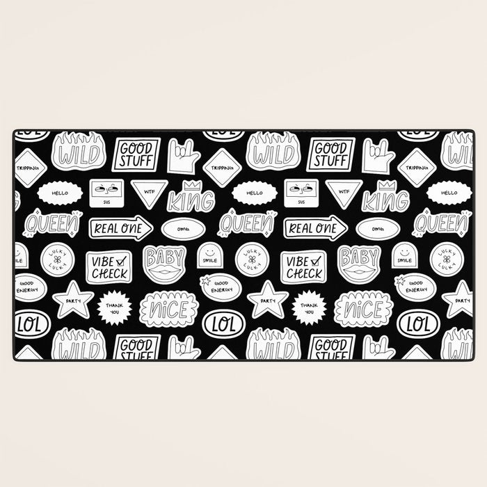 Funny black and white cartoon sticker quote pattern Desk Mat Gallery Image 3