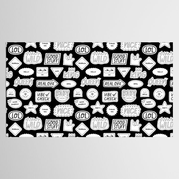 Funny black and white cartoon sticker quote pattern Tablecloth Gallery Image 2