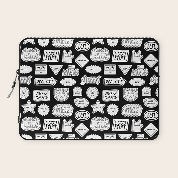 Funny black and white cartoon sticker quote pattern Laptop Sleeve Gallery Image 1