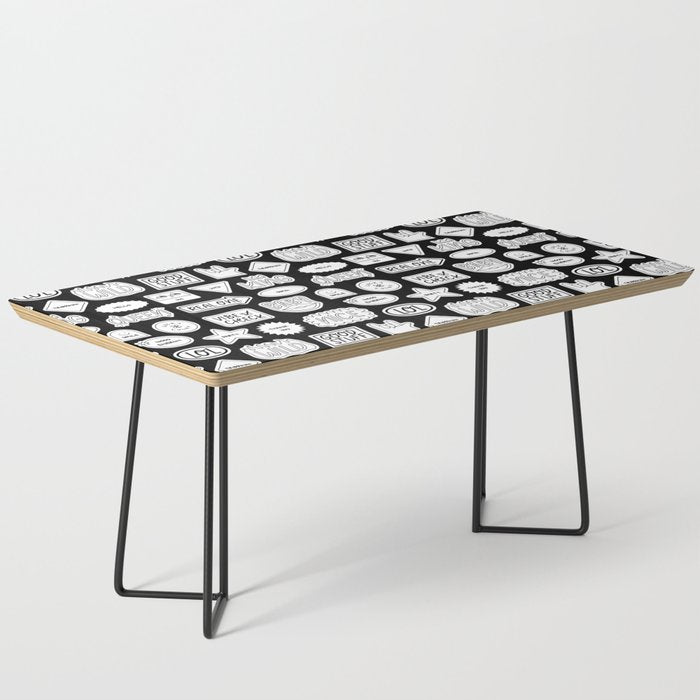 Funny black and white cartoon sticker quote pattern Coffee Table Gallery Image 1