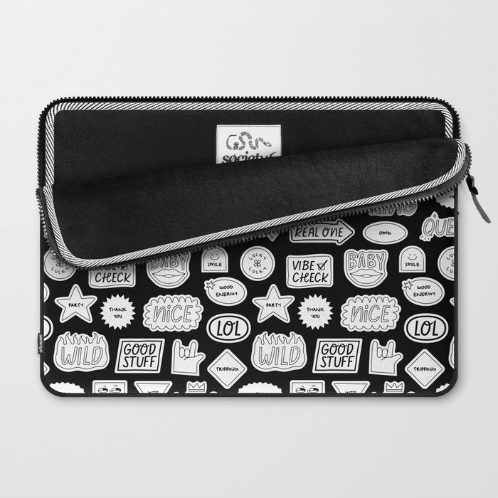 Funny black and white cartoon sticker quote pattern Laptop Sleeve Gallery Image 2