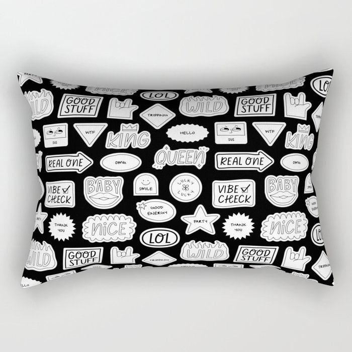 Funny black and white cartoon sticker quote pattern Rectangular Pillow Gallery Image 1