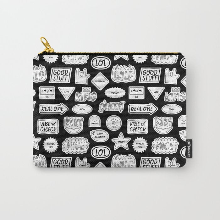 Funny black and white cartoon sticker quote pattern Carry All Pouch Gallery Image 1