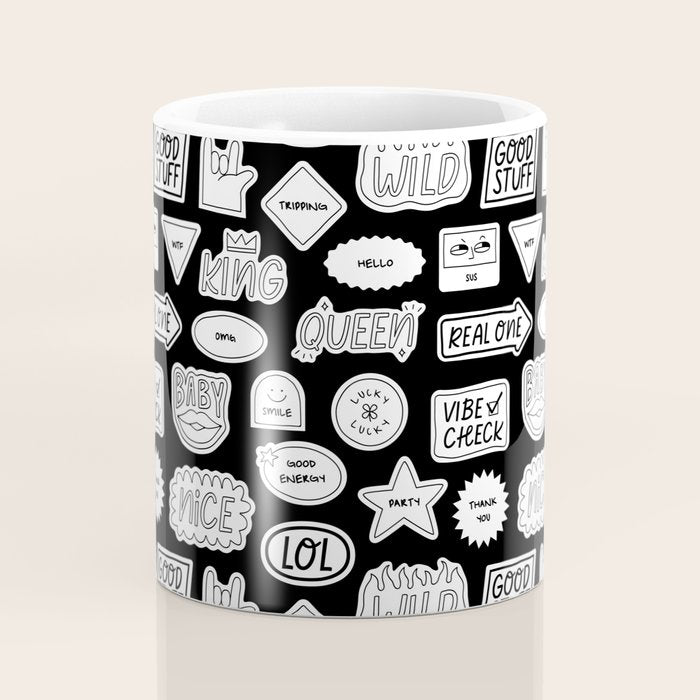Funny black and white cartoon sticker quote pattern Coffee Mug Gallery Image 4
