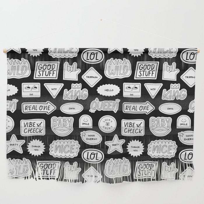 Funny black and white cartoon sticker quote pattern Wall Hanging Gallery Image 1