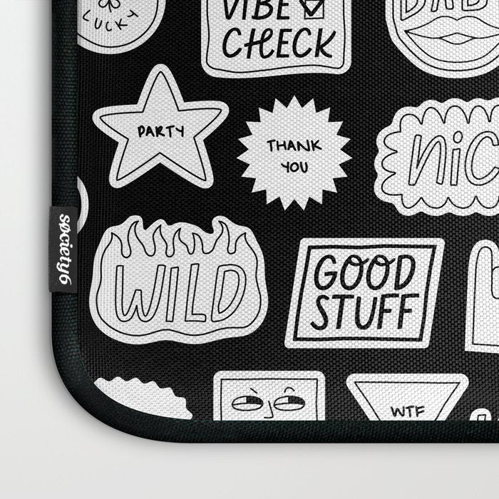 Funny black and white cartoon sticker quote pattern Laptop Sleeve Gallery Image 3