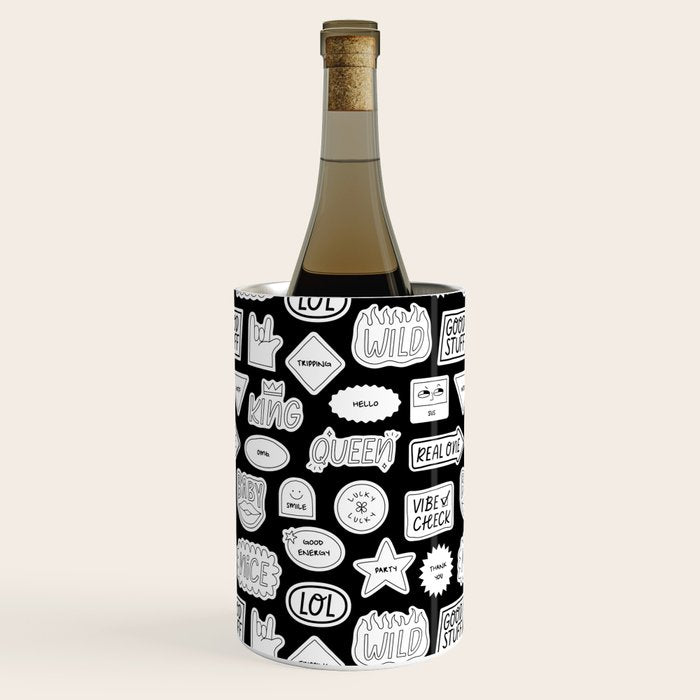 Funny black and white cartoon sticker quote pattern Wine Chiller Gallery Image 1