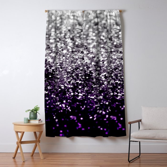 Dark Night Purple Black Silver Glitter #1 (Faux Glitter) #shiny #decor #art #society6 Window Curtain Gallery Image 1
