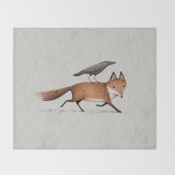 Fox & Crow - Piggyback Throw Blanket Gallery Image 2