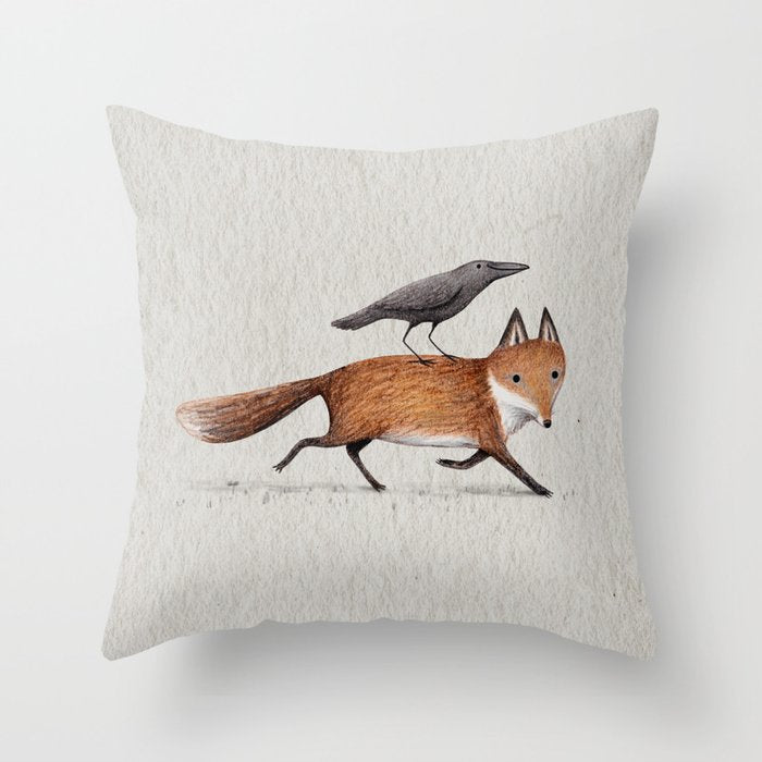 Fox & Crow - Piggyback Throw Pillow