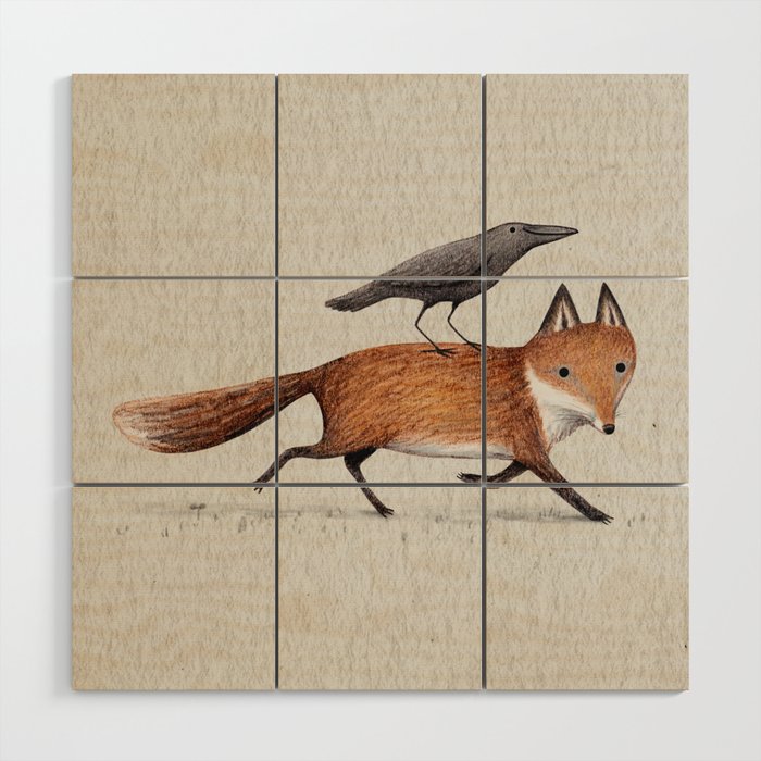 Fox & Crow - Piggyback Wood Wall Art Gallery Image 1