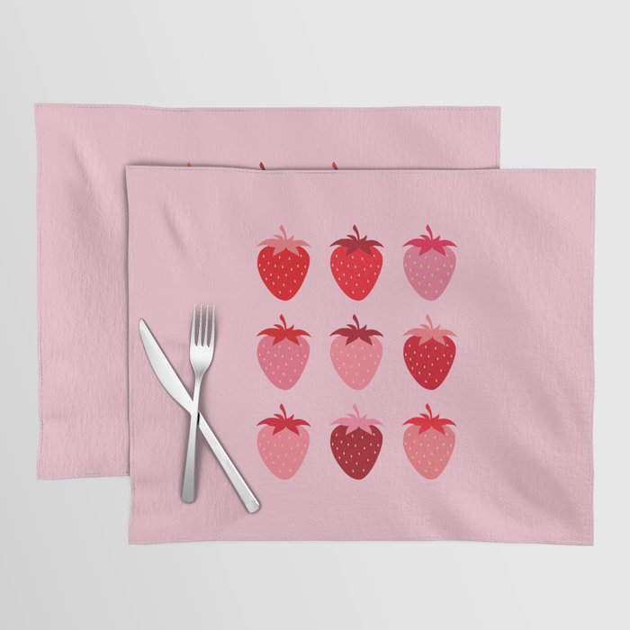 Abstract Retro Fruit Print Pink And Red Aesthetic Modern Preppy Strawberries Placemat Gallery Image 1