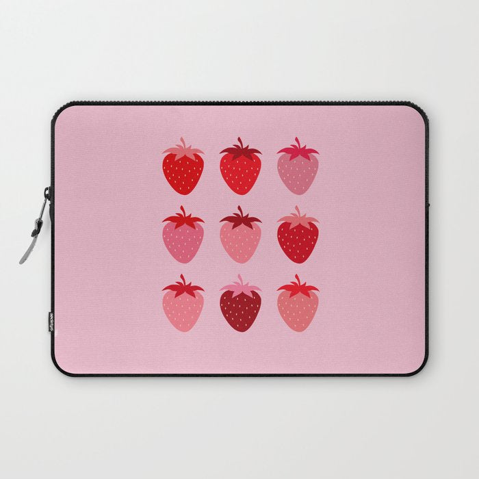 Abstract Retro Fruit Print Pink And Red Aesthetic Modern Preppy Strawberries Laptop Sleeve Gallery Image 1