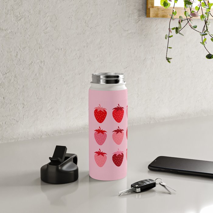 Abstract Retro Fruit Print Pink And Red Aesthetic Modern Preppy Strawberries Water Bottle Gallery Image 4