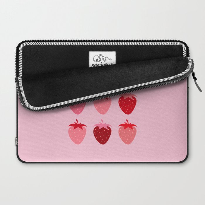 Abstract Retro Fruit Print Pink And Red Aesthetic Modern Preppy Strawberries Laptop Sleeve Gallery Image 2