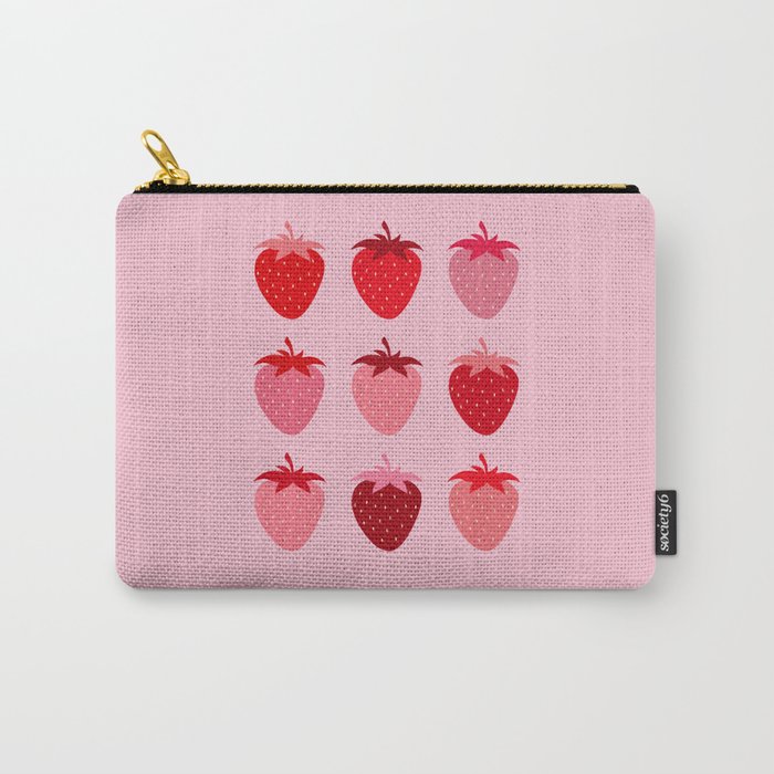 Abstract Retro Fruit Print Pink And Red Aesthetic Modern Preppy Strawberries Carry All Pouch Gallery Image 1