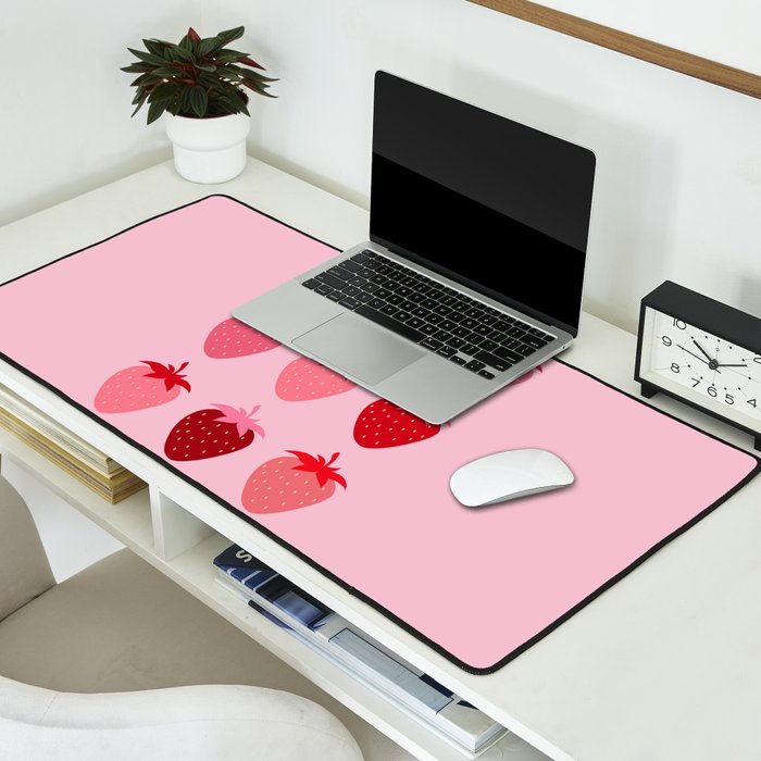 Abstract Retro Fruit Print Pink And Red Aesthetic Modern Preppy Strawberries Desk Mat Gallery Image 2