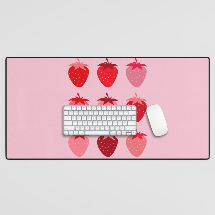 Abstract Retro Fruit Print Pink And Red Aesthetic Modern Preppy Strawberries Desk Mat Gallery Image 1