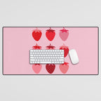 Abstract Retro Fruit Print Pink And Red Aesthetic Modern Preppy Strawberries Desk Mat Gallery Image 1