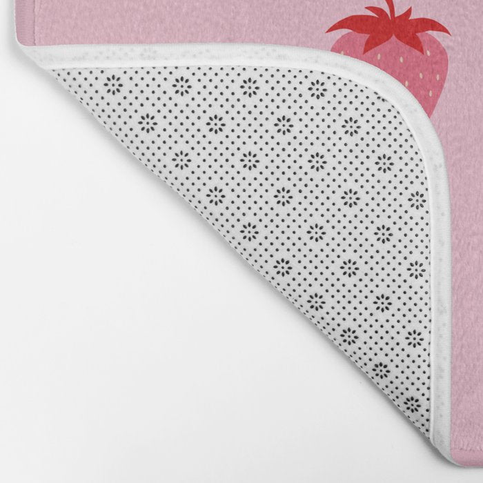 Abstract Retro Fruit Print Pink And Red Aesthetic Modern Preppy Strawberries Bath Mat Gallery Image 2