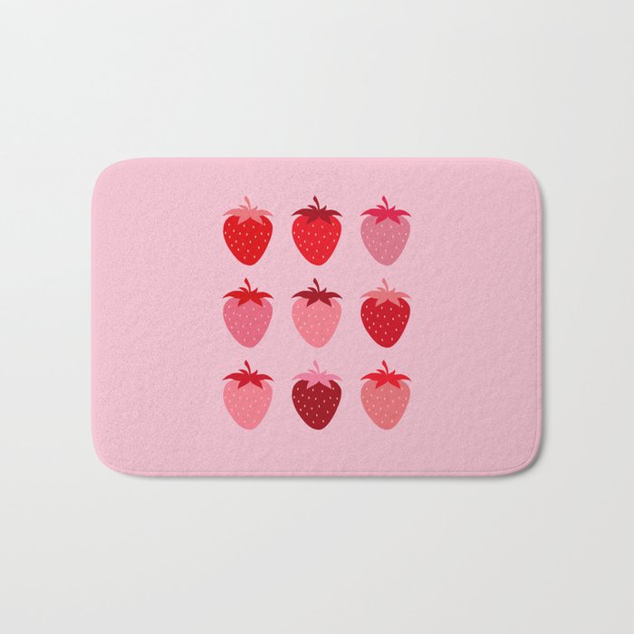 Abstract Retro Fruit Print Pink And Red Aesthetic Modern Preppy Strawberries Bath Mat Gallery Image 1