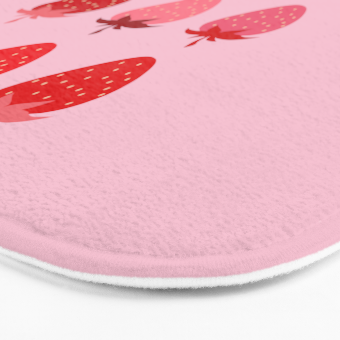 Abstract Retro Fruit Print Pink And Red Aesthetic Modern Preppy Strawberries Bath Mat Gallery Image 3