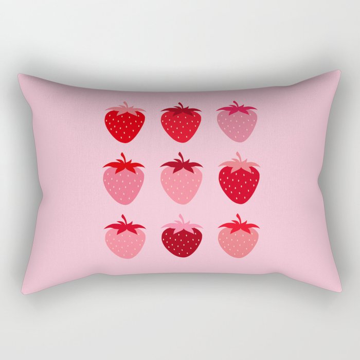 Abstract Retro Fruit Print Pink And Red Aesthetic Modern Preppy Strawberries Rectangular Pillow Gallery Image 2