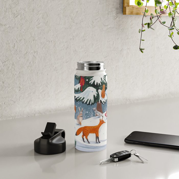 Animals in a Snowy Winter Forest Water Bottle Gallery Image 4