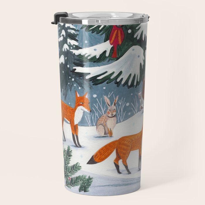 Animals in a Snowy Winter Forest Travel Mug Gallery Image 3